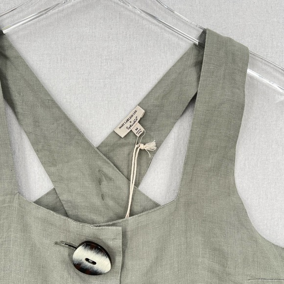 MARY LAWLESS LEE X SPLENDID Linen Top Sage Medium Apron Button Front Cross back - Picture 8 of 16